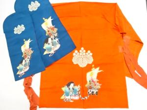 アンティーク　宝船に御所人形模様鏡掛・油箪セット